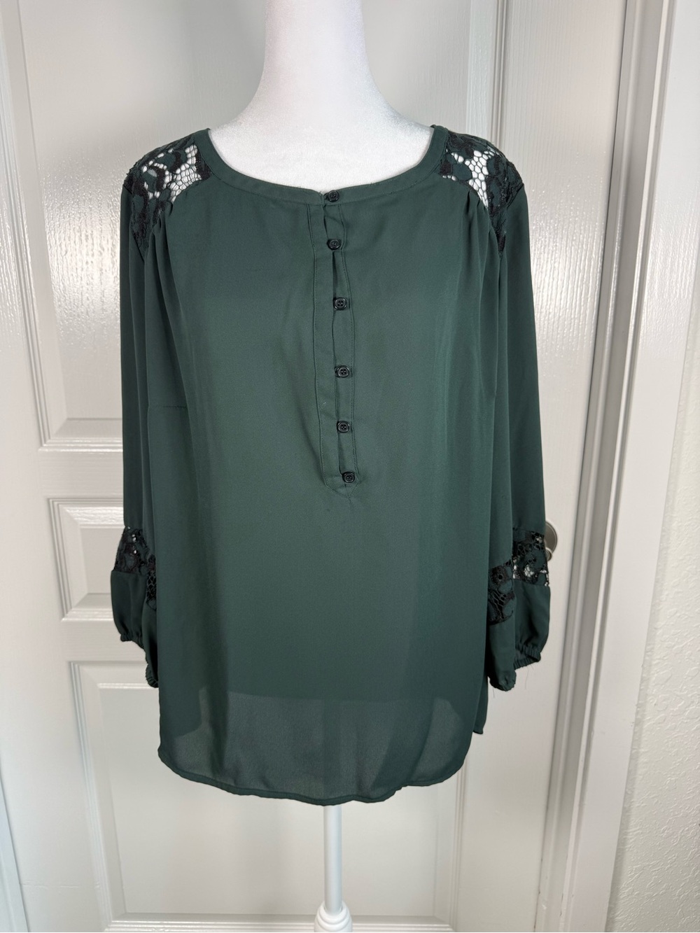 7Th Avenue Design Studio Women's Dark Green Lace-Yoke Button Tunic Size XL (069)
